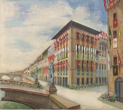 Bozzetto per Addobbi Firenze Visita Hitler, 1938 Lungarno, Ponte Santa Trinita