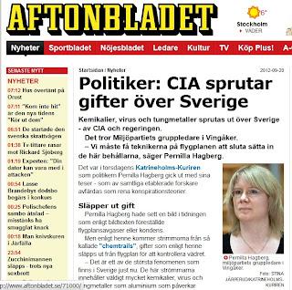 Un'esponente svedese dei versi denuncia le scie chimiche Un'esponente svedese dei versi denuncia le scie chimiche