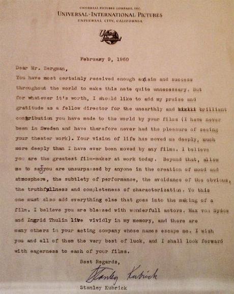 La lettera che Stanley Kubrik scrisse a Ingmar Bergman.