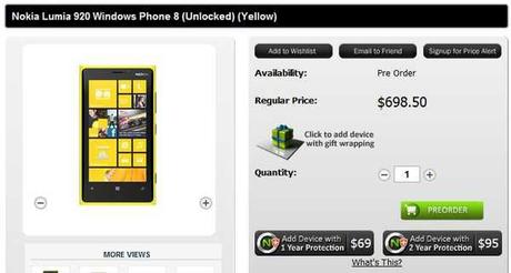 Nokia Lumia 920 Windows Phone 8 giallo smartphone Unlocked SIM Free pre-ordine