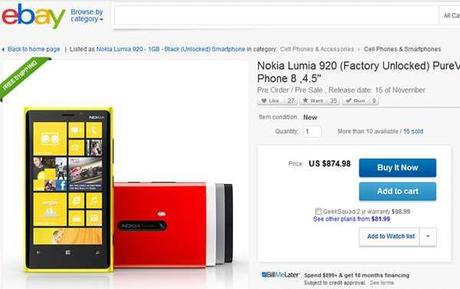 Nokia Lumia 920 & Lumia 820 Unlocked bloccato SIM Free in vendita su eBay !