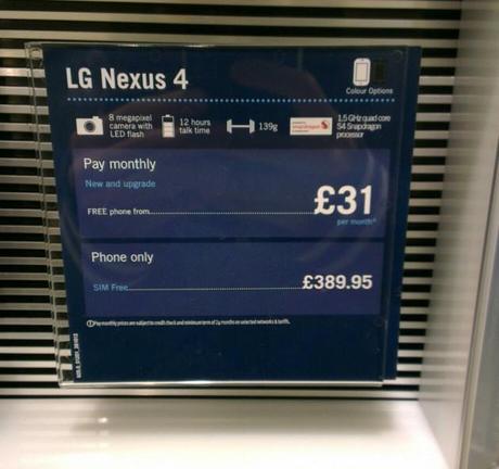 Quanto costa LG Nexus 4 E960 ? Il Prezzo 485 € senza abbonamento in U.K.