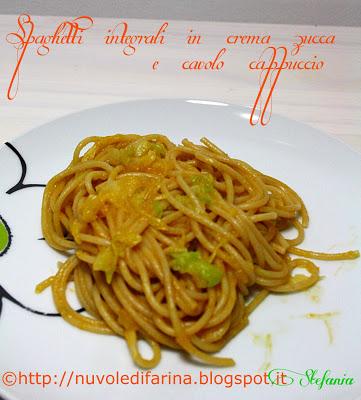 Spaghetti integrali in crema di zucca e cavolo cappuccio per il mycs menù