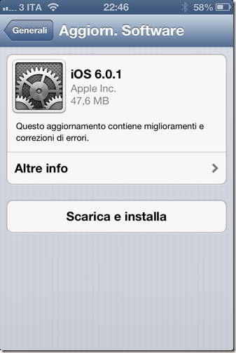foto thumb Aggiornamento per iOS con la versione 6.01 iOS 6 aggiornamento 