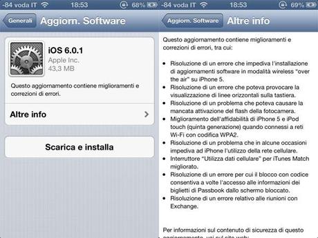 Apple rilascia iOS 6.0.1 per iPhone e iPad