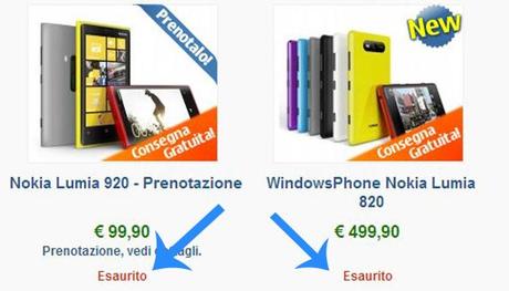 Nokia Lumia 920 e 820: esaurimento scorte presso TIM e NSTORE