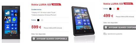 Nokia Lumia 920 e 820: esaurimento scorte presso TIM e NSTORE