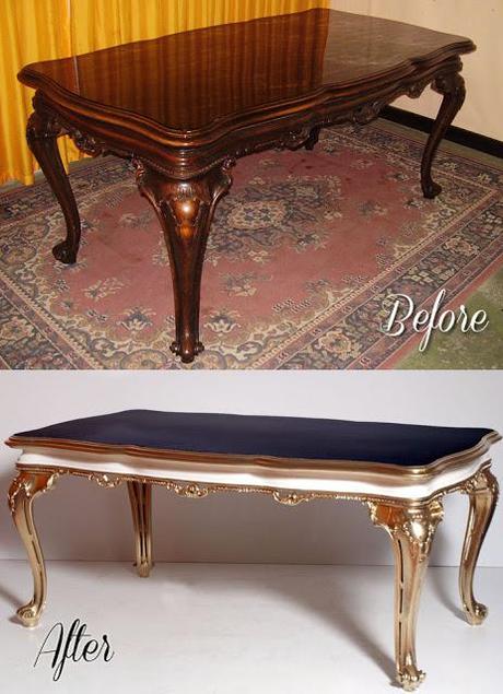 Restauro decorazione tavolo barocco laccatura e doratura before & after