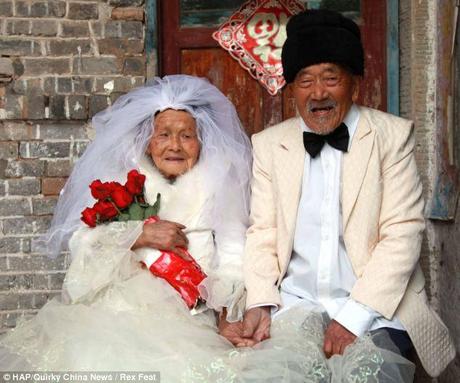 Dream come true: The couple from Nanchong in China's Sichuan province married in 1924, and were never given the opportunity to commemorate their big day