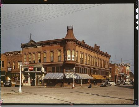 Street corner. Dillon, Montana, August 1942. Reproduction from color slide. Photo by Russell Lee. Prints and Photographs Division, Library of Congress