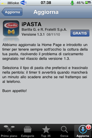 AppStore - iPasta l'applicazione di Barilla si aggiorna