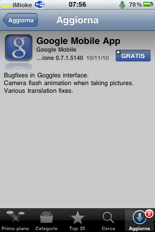 AppStore - Google Mobile App si aggiorna