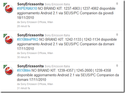 SE Xperia thumb Sony Ericsson Xperia X10, X10 Mini e X10 Mini Pro: domani e giovedì arriva Android 2.1