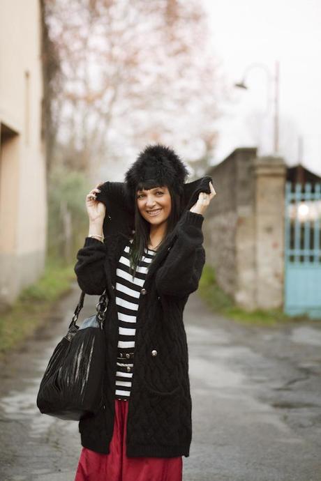 Smilingischic, fashion blog, Sandra Bacci , Moi Je Joue Firenze, Stripes, long red skirt, outfit, cardigan Denny Rose F/W 2012/2013 My idea of a perfect outfit: timeless
