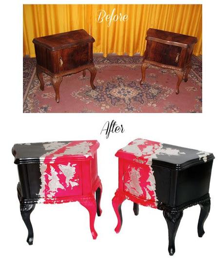 Restauro decorazione comodini barocco colorati before & after