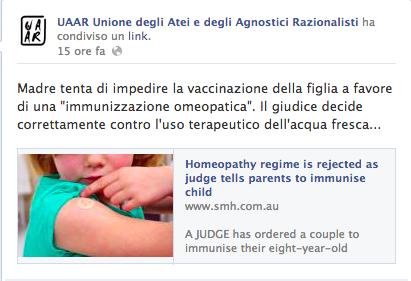 UAAR contro l’omeopatia e pro-vaccinazioni