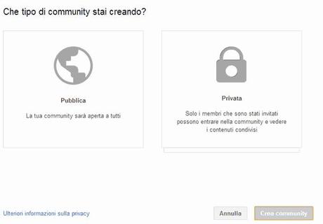 Scegliere fra una comunità privata oppure pubblica.