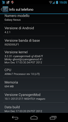 CyanogenMod: rilasciata CM10.1 Nightly 20121217 per Samsung Galaxy Nexus