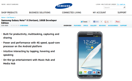 Samsung Galaxy Note 2  Verizon , 16GB Developer Edition   Samsung Mobile-180856