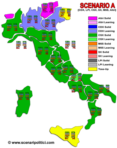 Sondaggio SCENARIPOLITICI: Scenario A, CSX 147, CDX 75, M5S 50, LPI 28, SX 10 Sondaggio SCENARIPOLITICI: Scenario A, CSX 147, CDX 75, M5S 50, LPI 28, SX 10