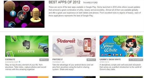 Google classifica le migliori applicazioni Android del 2012