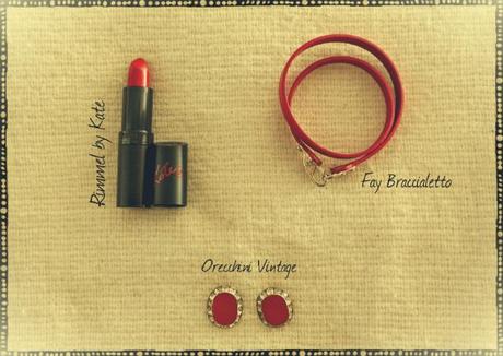 accessori moda rosso bracciale fay rossetto rimmel orecchini vintage