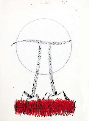 Renzo Bergamo, Pi greco artigliato - La virtù, tecnica mista su carta, 49,5x67,8 cm, anni '70