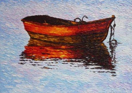 Le porte del nulla Lucia Sandroni: E dolcemente ondeggiare nel rosso tramonto - (olio su tela 50x70 tecnica a spatola)