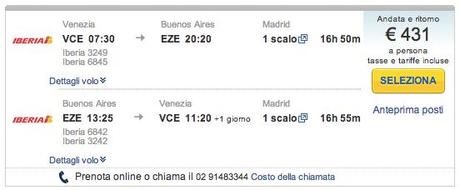 Volo Italia-Buenos Aires 431 euro!
