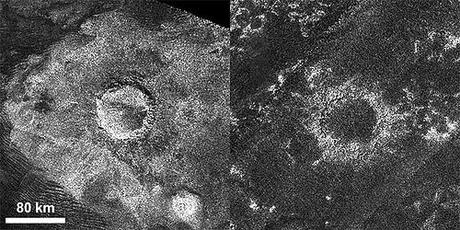 I crateri di Titano, Sinlap e Soi, fotografati dalla sonda Cassini