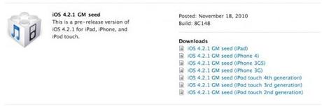 iOS 4.2.1 GoldMaster - Rilasciata una nuova versione per iPhone ed iPad
