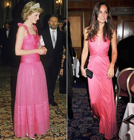 Lady Diana e Kate Middleton abito rosa