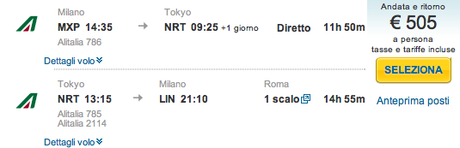 Volo Alitalia Milano-Toyko 505 euro!
