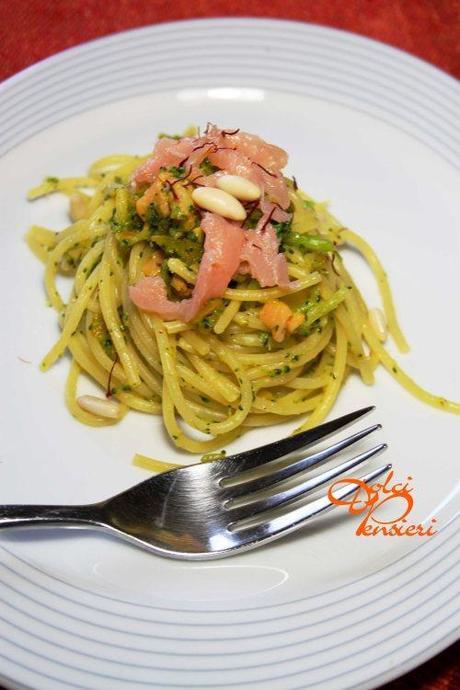 SPAGHETTI BROCCOLI E SALMONE CON ZAFFERANO di Dolcipensieri SPAGHETTI BROCCOLI E SALMONE (32)+