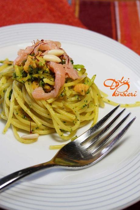 SPAGHETTI BROCCOLI E SALMONE CON ZAFFERANO di Dolcipensieri SPAGHETTI BROCCOLI E SALMONE (48)+