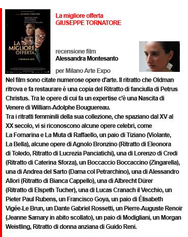 La migliore offerta GIUSEPPE TORNATORE: protagonista del film un battitore d’aste d’arte – di ALESSANDRA MONTESANTO La migliore offerta GIUSEPPE TORNATORE Alessandra Montesanto recensione del film