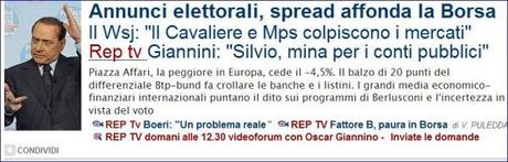 Berlusconi ‘promette’ e la borsa crolla: il pericolo è Lui e chi vota Ingroia e Grillo fa il suo gioco cav