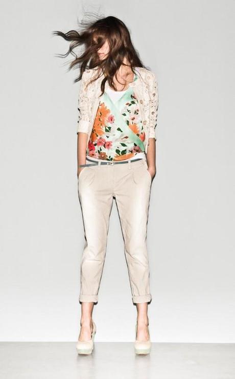 “In this image: Jacket (2CR052137); Top (5C5NST0Y6); Trousers (4C6P25176); Belt (6G8ZW65D6); Shoes (8G7LS3127). Spring/Summer 2013 Sisley Woman Collection.”