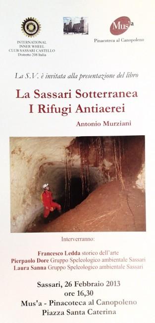 A Sassari la presentazione del libro: ” LA SASSARI SOTTERRANEA – I RIFUGI ANTIAEREI “