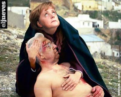 LA FOTO DEL GIORNO....La Pietà della Madonna-Merkel con in braccio il suo Monti-Gesù...Ah Ah Ah!