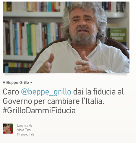 Caro @beppe_grillo dai la fiducia al Governo per cambiare l’Italia. #GrilloDammiFiducia. La petizione