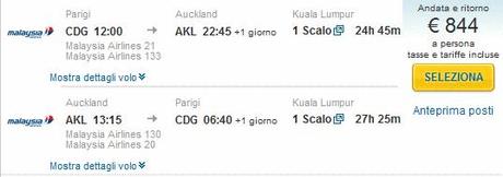 Volo Parigi-Auckland 844 euro!