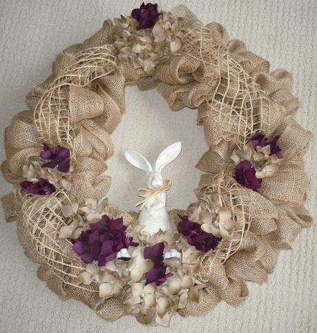 Large Burlap Easter Wreath with Resin Bunny. $85.00, via Etsy.