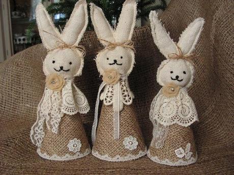 Rustic  Burlap Easter Bunny -set of 3.