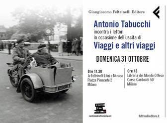 Francesco Tadini segnala: Libreria del Mondo Offeso Milano – Settimana dedicata ad Antonio Tabucchi  con Andrea Bajani e Eugenio Allegri