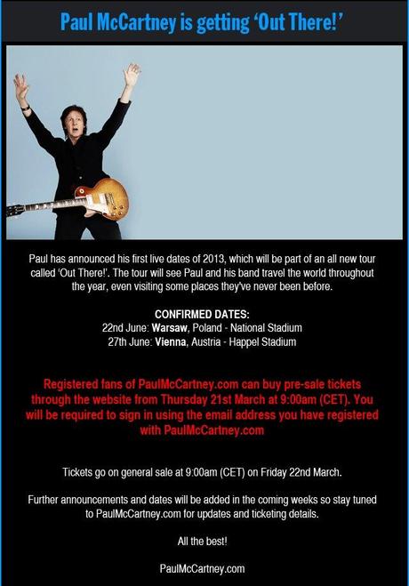 Paul McCartney annuncia il nuovo tour 2013
