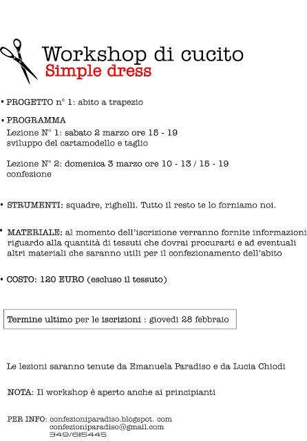 WORKSHOP CUCITO Simple Dress - sessione straordinaria -