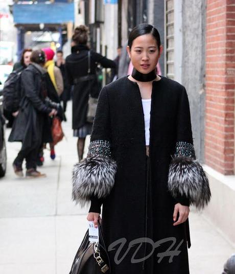 New york Fashion Week Street Style : Fur Overcoat