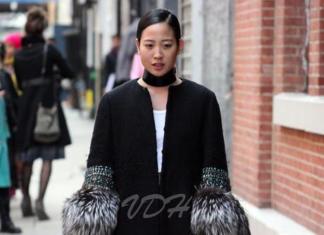 New york Fashion Week Street Style : Fur Overcoat