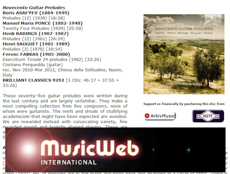 Novecento Guitar Preludes su Musicweb International
